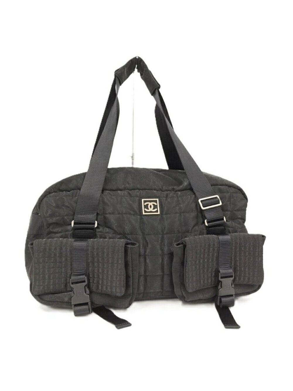 Chanel Boston Bag Sports Line Chocobar Stitch Logo Nylon Canvas Black